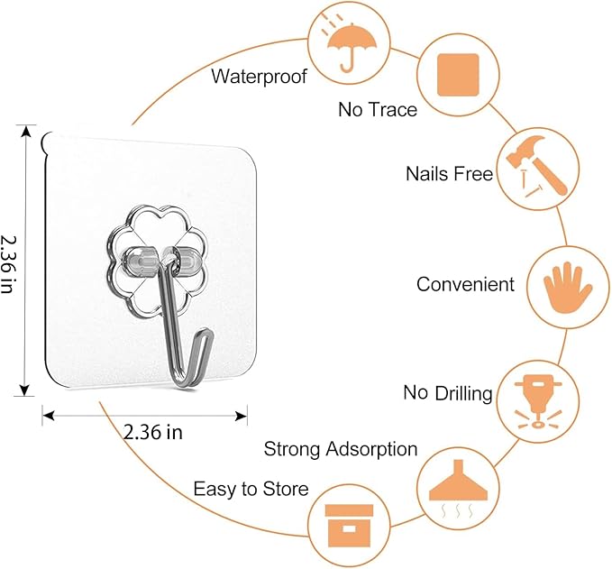 Adove Heavy Duty Wall Hooks, 30 Pack Transparent Stainless Steel & PVC Hooks, 22lb Max Capacity, Easy Install & Remove, Thickened Version