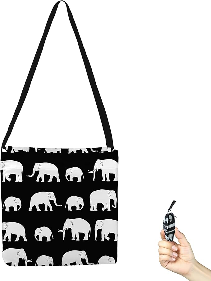 BeeGreen Elephant Tote Bag - Reusable Grocery Shopping Bag Ultimate Crossbody - Foldable Compact Portable Lightweight Duffle Bags
