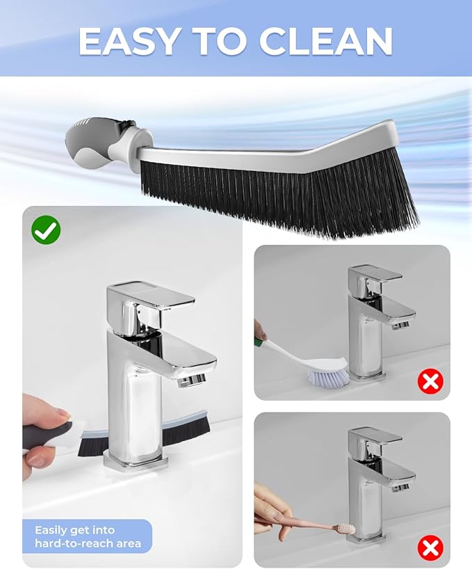 Cleangor Crevice Cleaning Brushes, Scrub Brush for Hard to Reach Small Space, Home Essentials, Cleaning Supplies, Cleaning Tools for Household Use, Bathroom, Shower, Kitchen, Toilet, Window (3, Red)