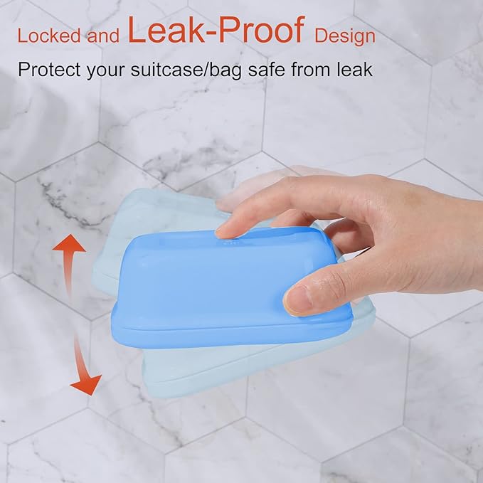 Quatish Leakproof Soap Dish with Lid & Draining Layer, Shatterproof Travel Bar Soap Holder Case Container, Portable Travel Size Toiletries Essentials for Camping, Gym, Bathroom, Denimblue