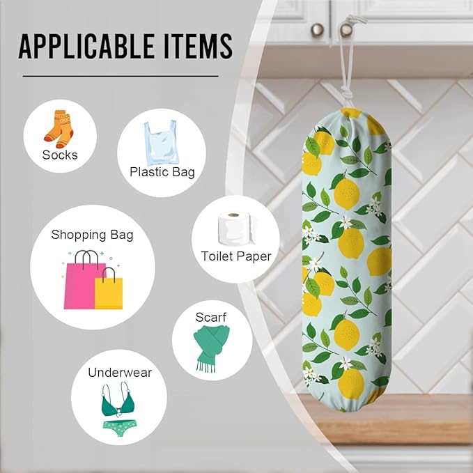 Lemon Plastic Bags Holder, Grocery Bag Storage Organizer, Reusable Shopping Bags Holder Dispenser for Kitchens Pantry, Farmhouse Home Kitchen Decor Gifts, Kitchen Pattern Garbage Bag