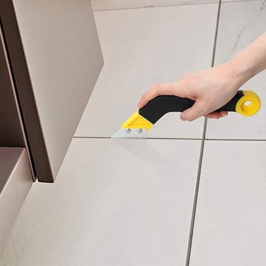 Coitak Tile Grout Saw Angled Grout Saw with 3 Pieces Extra Blades Replacement, Grout Removal Tool for Tile Cleaning (Yellow)