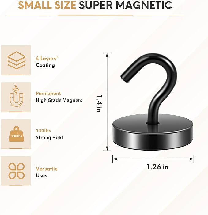 Neosmuk Magnetic Hooks, Cruise Ship Essentials, 120lb+ Heavy Duty Magnetic Hooks for Cruise Cabins, Refrigerator, Grill, Hanging, and Travel | Extra Strong Must-Haves Magnet Hook,Black,Pack of 20