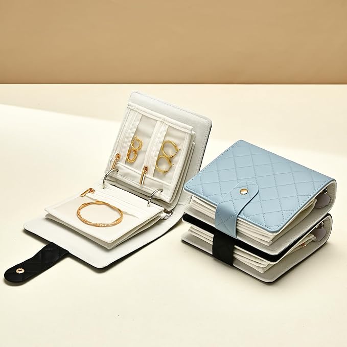 Oirlv Mini Travel Jewelry Organizer Case Portable Jewelry Book with Velvet Pouches for Jewelry Travel Essentials (Black)