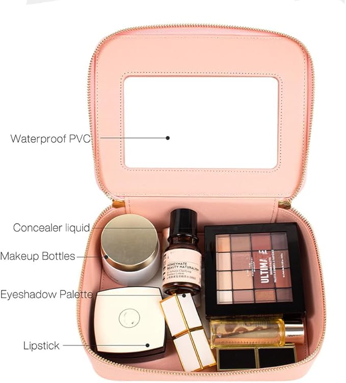Clear Makeup Bag, TSA Approved Toiletry Bag Travel Makeup Case Clear Cosmetic Travel Bag Small Makeup Pouch Organizer Waterproof Portable Car Essentials for Women