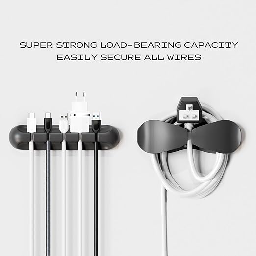 USB Cable Organizer Clips Cord Holder, 6 Packs (7-Slots) Black Self-Adhesive Desk Cord Cable Management