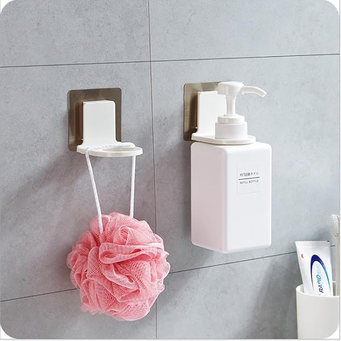 10 Pcs Wall Mounted Pump Hand Stand Hanging Jar Hanger Rack Wall Mounted Pump Hand Stand, Drill Free Wall Soap Dispenser Lotion Container for Kitchen Bathroom,Soap Bottle Dispenser Holder