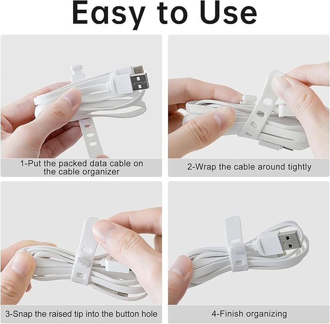 PAVSTINE White Plastic Cable Organizer Box with Adjustment Compartments, Stackable Desk Accessories Storage Case with 7 Wire Ties for Drawer Supplies, Stationery, Battery and Charger Cord Storage