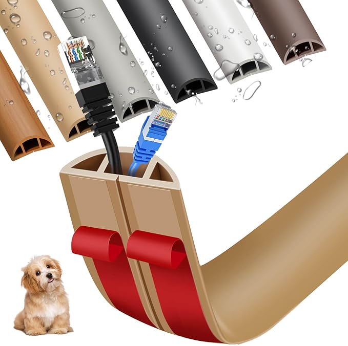 Floor Cord Cover, Floor Cable Cover, Cord Hider Floor, Soft PVC Self Adhesive, Extension Cord Covers for Floor, Prevent Cable Trips,for Offices, Gyms, Exhibitions (Light Brown, 4feet)