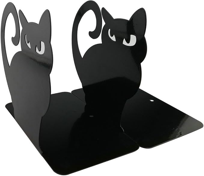 Winterworm Cute Vivid Lovely Persian Cat Nonskid Thickening Iron Metal Bookends Book Organizer for Library School Office Home Study Desk Organizer (Black)