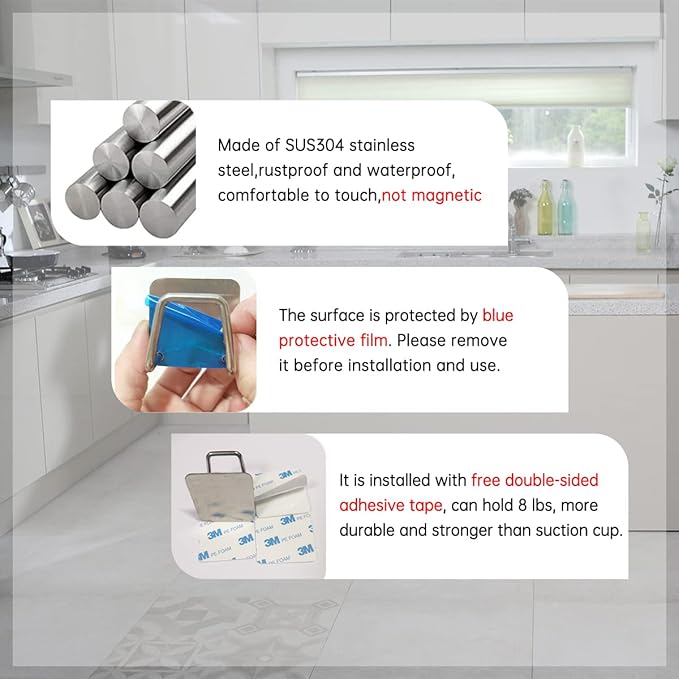 LEFTSTARER 4 Pack Sink Sponge Holder for Kitchen Sink Premium SUS304 Stainless Steel Rustproof Waterproof Quick Drying Small Strong Adhesive Sponge Holder (6.Silver X 8PCS Upgrade Style)