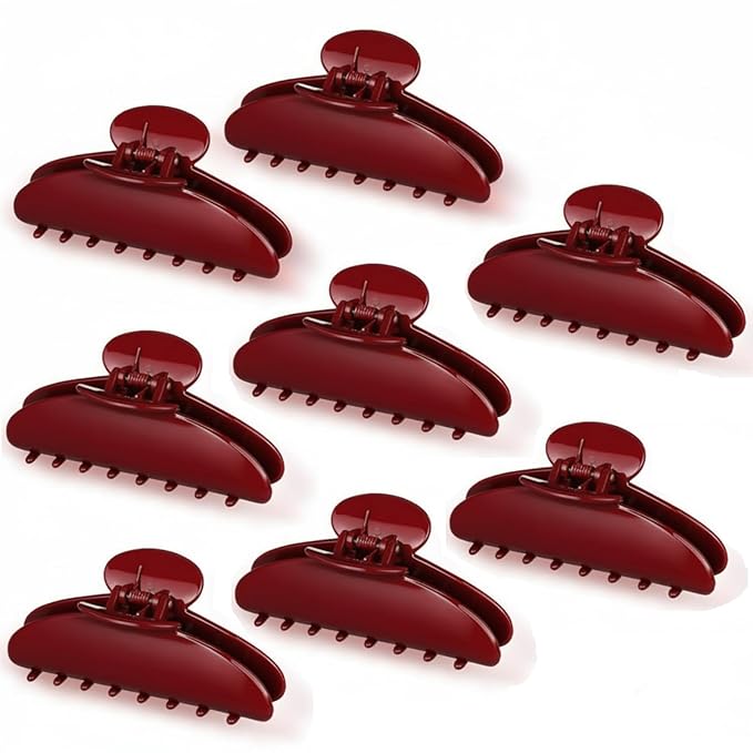 8 Pcs Large Acrylic Hair Claw Clips for Women Non-slip Strong Hold Jaw Clamps for Thick Thin Hair (Glossy,Red)