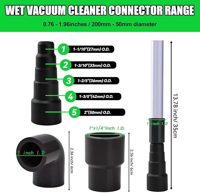 Universal Wet Vac Attachment - AC HVAC Drain Line Unclogger 3/4", 1" Vacuum Adapter to Unclog and Evacuate A/C Drain Lines, Hvac Ac Drain Line Cleaner Tool Vacuum Hose To PVC Pipe Adapter-Black
