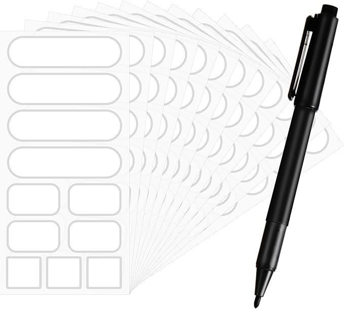 132 Pieces Removable Food Labels Stickers Waterproof Kitchen Labels for POP Food Storage, Home Organization with Marker Pen, 3 Sizes (Silver)