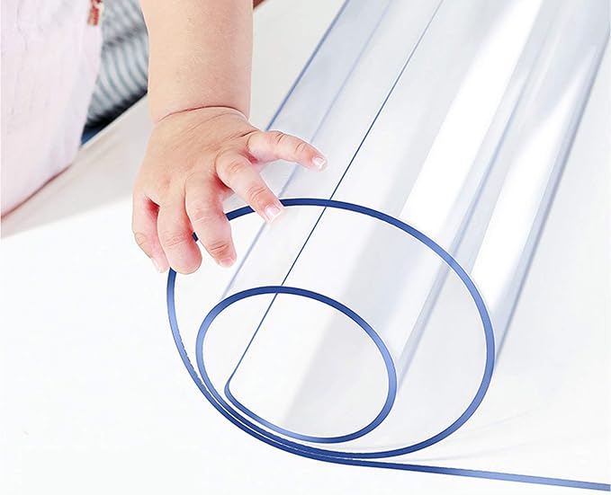 Wadrac Table Protector PVC Clear Table Topper Cover Mat Liner 1.5mm Thick Clear Plastic Tablecloth Protective Desk Waterproof Wipeable Polyester Tablecloth PVC for Rectangle Moving Living Room 48X60
