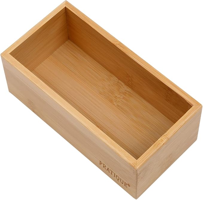 PRATIQUE Bamboo Drawer Organizer - Kitchen Utensil Organizer Silverware Tray Cutlery Holder, Office Desk Supplies and Accessories (5.9x3x2.6 inch)