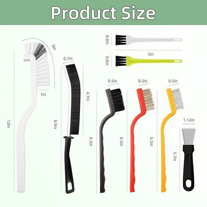 Crevice Cleaning Brush, Hard Bristle Cleaning Tool with Scraper, Grout Brush kit for Bathroom, Kitchen, Sink, Faucet, Window Grooves, Bottles, Blenders, 12Pcs