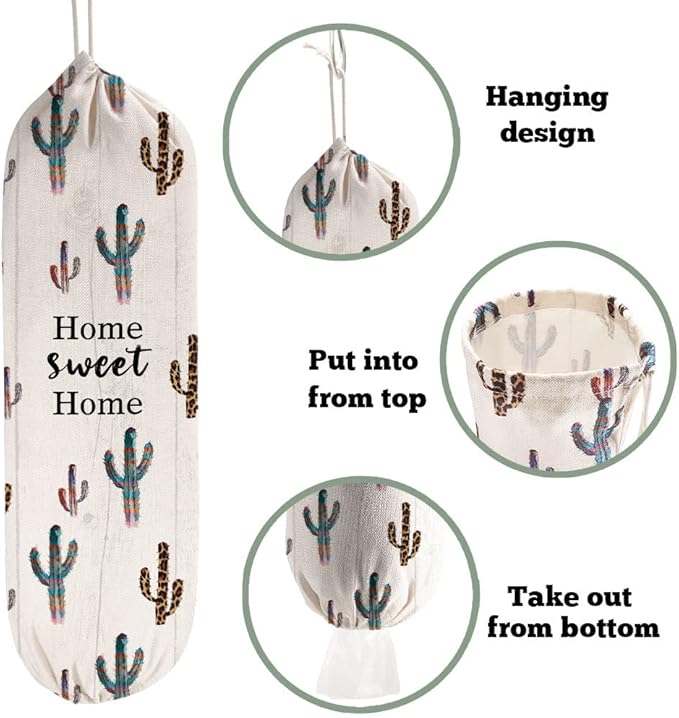2Pcs Farmhouse Plastic Bag Holder for Kitchen Essentials, Reusable Hanging Grocery Bag Organizer, Washable Large Grocery Trash Bags Storage Dispenser, Farmhouse Home Decor