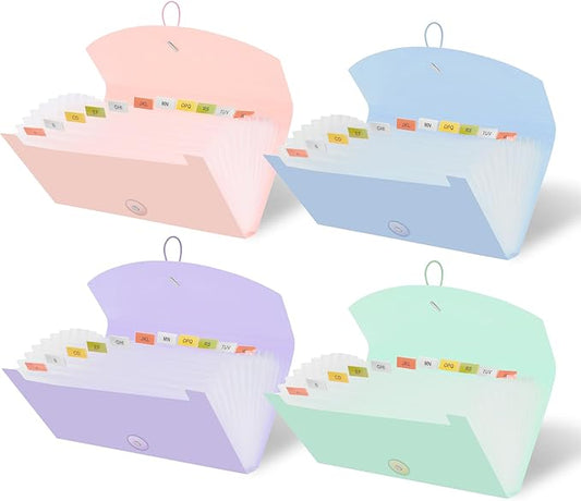 Y YOMA 4 Pack Coupon Organizer with 13 Pocket | Plastic Travel-Friendly Accordion Receipt Holder 10” x5.5” Expanding Folder for Small Bill Business Cards Tax Item Ticket, Pastel Design