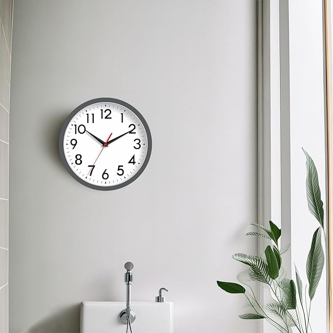 Wall Clock Small Analog 8 Inch Silent Non Ticking Battery Operated Modern Simple Decorative for Kitchen Office Bedroom Bathroom Living Room (Gray)