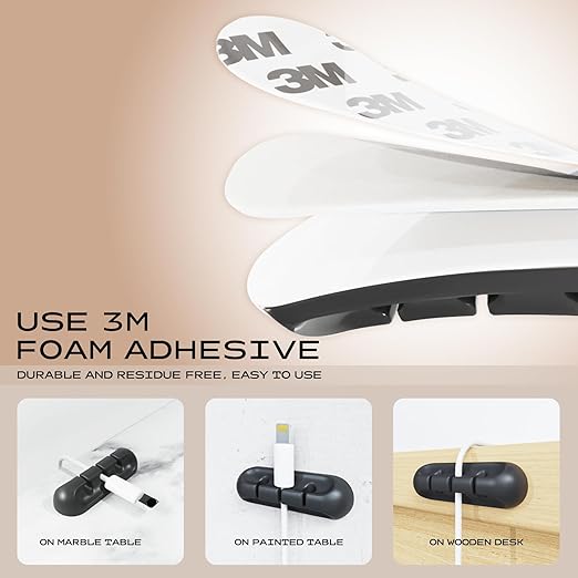 USB Cable Organizer Clips Cord Holder, 6 Packs (7-Slots) Black Self-Adhesive Desk Cord Cable Management