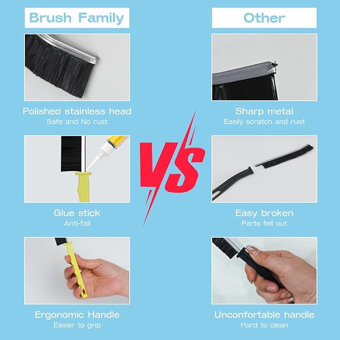 Hard Bristle Crevice Cleaning Brush Multifunctional Corners Gap Cleaning Brush Crevice Cleaning for Household Use (3Pcs Black+3Pcs White)