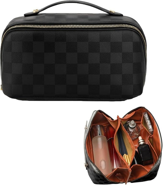 Travel Makeup Bag,Large Capacity Cosmetic Bags for Women,Waterproof Portable Pouch Open Flat Toiletry Bag Pattern Makeup Bag