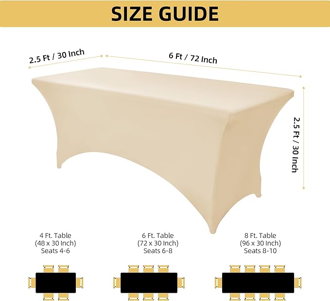 ZarzaaSik 2-Pack 6ft Spandex Table Covers for Rectangle Standard Folding Tables - Wrinkle Resistant Stretch Tablecloths - Ultimate Fitted Table Protector for Parties, Trade Shows, Banquet