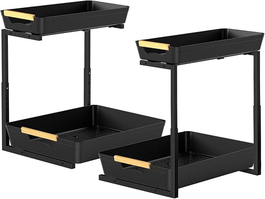 2 Pack Under Sink Organizer,2 Tier Pull Out Adjustable Height Under Cabinet Storage,Under Sink Storage for Kitchen Bathroom Cabinet
