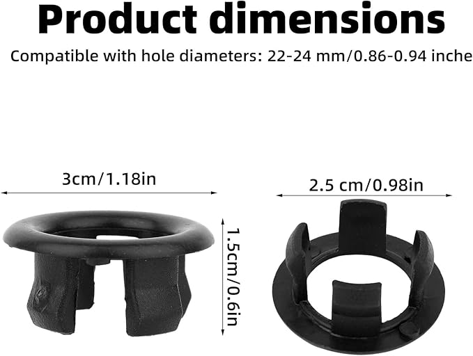 10pcs Sink Overflow Ring, Chrome Plated Bathroom Sink Overflow Trim Ring Cover Drain Hole Insert Cap for Kitchen Bathroom Basin Vanity & Ceramic Sinks (Black)