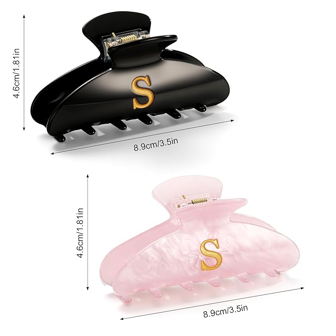 CWJCYTNSN 2 PCS Hair Claw Clips for Women Non-slip Black Pink Claw Clips for Thick Thin Hair Stylish S Hair Clips Elegant Hair Accessory Girls