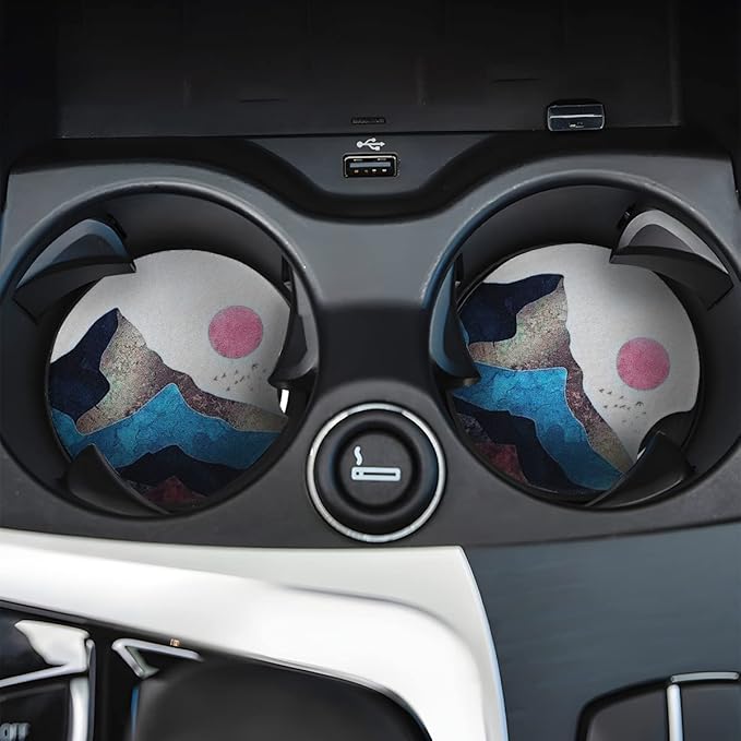 Moly Magnolia 2 Pack Car Coasters for Drinks Absorbent - 2.75 Inch Cute Car Cup Holder Coasters for Women, Removable Cup Holder Coaster for Women Girls, Car Interior Accessories (Style C)
