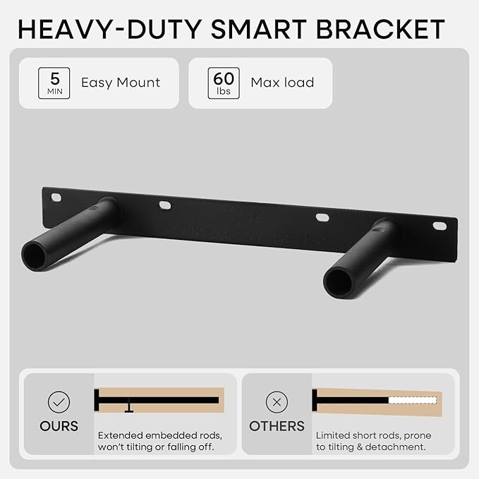 Homeforia Black Floating Shelf 18 inch, High End Solid Real Wood 18inch Bathroom Floating Shelves for Wall Mounted, Black Wooden 18in Floating Shelves, Heavy Duty Bracket, 18 X 6.5 X 1.75 in, Set of 2