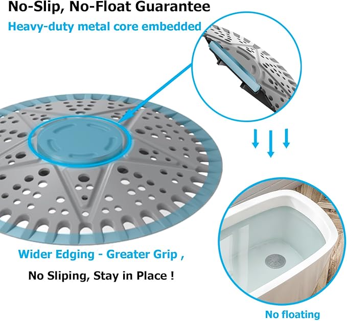 Shower Drain Hair Catcher | 2 Pack 5.5in Large Premium Silicone Drain Protector Strainer | Bathroom Essentials Shower Drain Cover for Shower Room, Floor Drain, Bathroom Sink-Grey