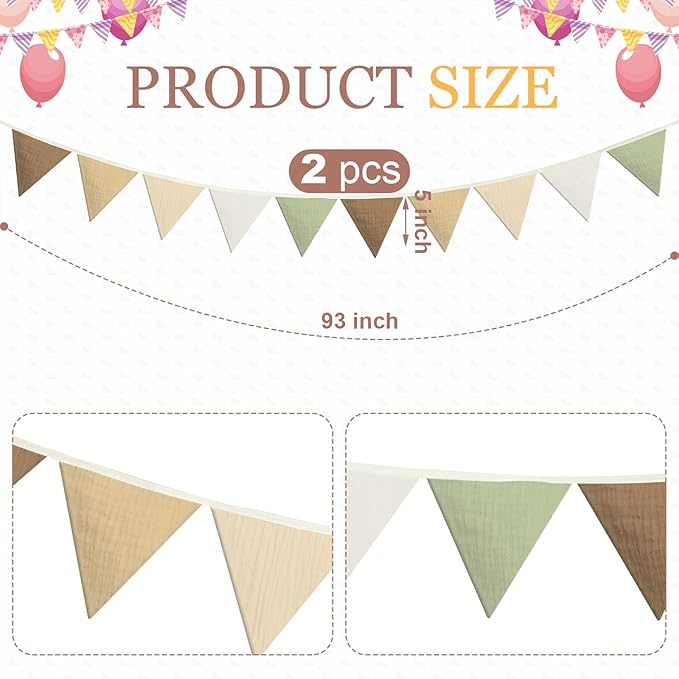 Oudain 2 Pcs Pennant Banner Flags Nursery Garland Triangle Bunting Flags Playroom Wall Decor Banner for Nursery Baby Shower Birthday Boho Wedding Party Event, Each 7.75 ft(Boho Color)