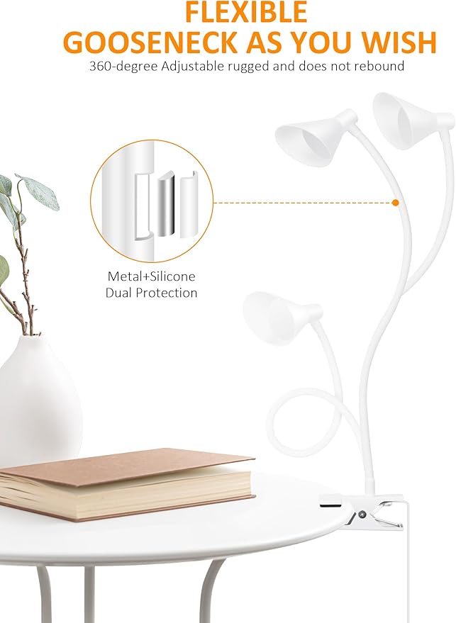 Desk Lamp Clip on Light USB Reading Light 3 Color Modes 10 Dimmable Brightness Eye Care Clamp Desk Lamp Flexible Gooseneck Book Light for Reading in Bed and Desk