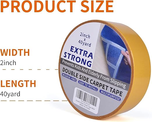TAPEBEAR Heavy-Duty Double Side Carpet Tape, Carpet Tape for Rug, Wood, Floor, Residue-Free Rug Tape, Multipurpose Gripper Non Slip Tape, 2inch X 40yard, 4 Rolls