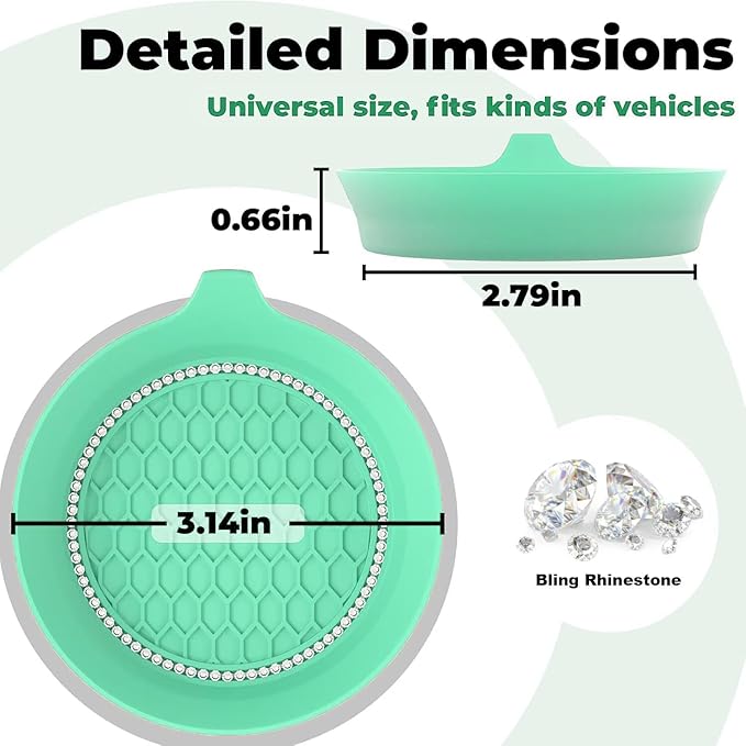 2 PCS Car Cup Coasters, Universal Cup Holder Coaster for Car Accessories, Bling CupHolders Insert for Women Non-Slip Silicone Car Cup Holder Coasters