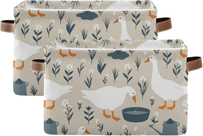 Aslsiy Storage Basket Cute Goose Nursery Bins Doodle Flowers Baby Box Canvas Clothes Shelf Basket Laundry Hamper Gift Baskets for Home Closet 1 Pcs