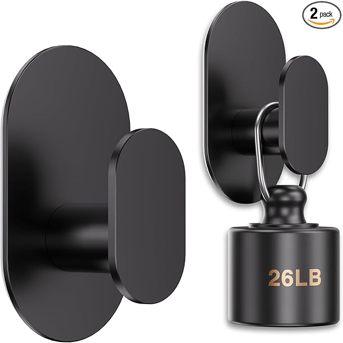 Aikzik Adhesive Hooks, 26LB Extra Strong Heavy Duty Wall Hooks for Hanging Coat, Robe, Towel, Dogs' Leads and Collars Stainless Steel Waterproof Stick on Bathroom/Shower, Door - 2 Pack (Matte Black)