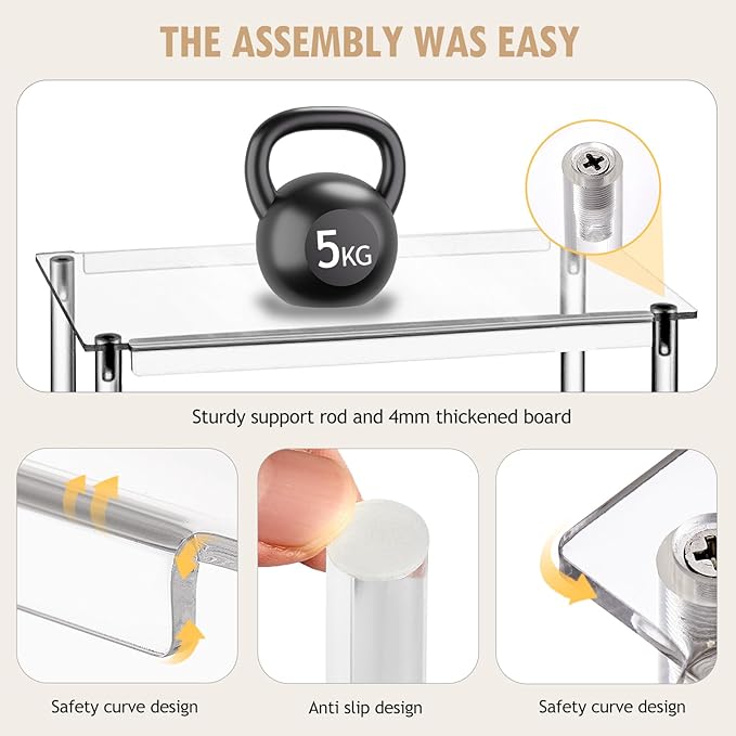 Acrylic Spice Rack Organizer Shelf for Cabinet, Set of 4 Shelves for Kitchen Organizers and Storage, Stackable Display Riser Shelf for Countertop Display Pantry Cabinet, Clear Shelves Room Decor