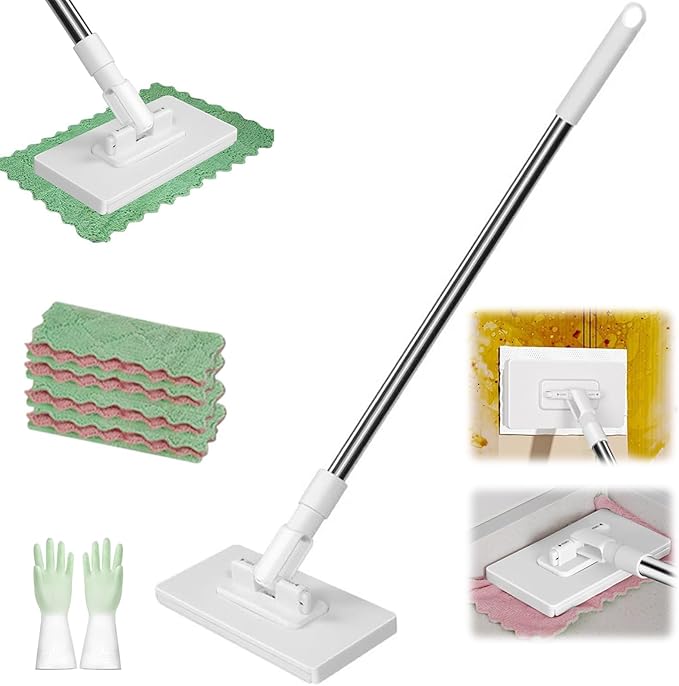 Snap Grip Mini Mop, Cloth Changing Mini Mop for Dry & Wet Disposable Pads, Lazy mopa Automatic gripping with Sweeping & Mopping, Long Handle Disposable Dust Mop for Hardwood, Tile (Plain White)