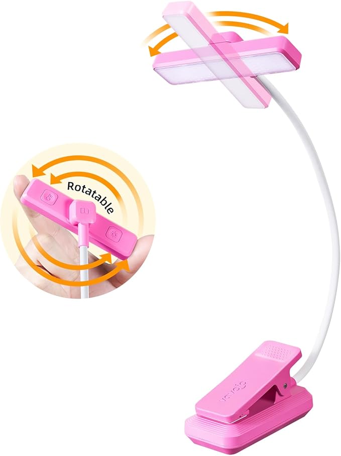 VAVOFO Rechargeable Book Light Rotatable：24 LEDs Reading Light, 3-Color & 9-Brightness Book Lamp, Eye Cared 120Hrs Runtime Lightweight Clip on Led Light for Book Lovers (Rose)