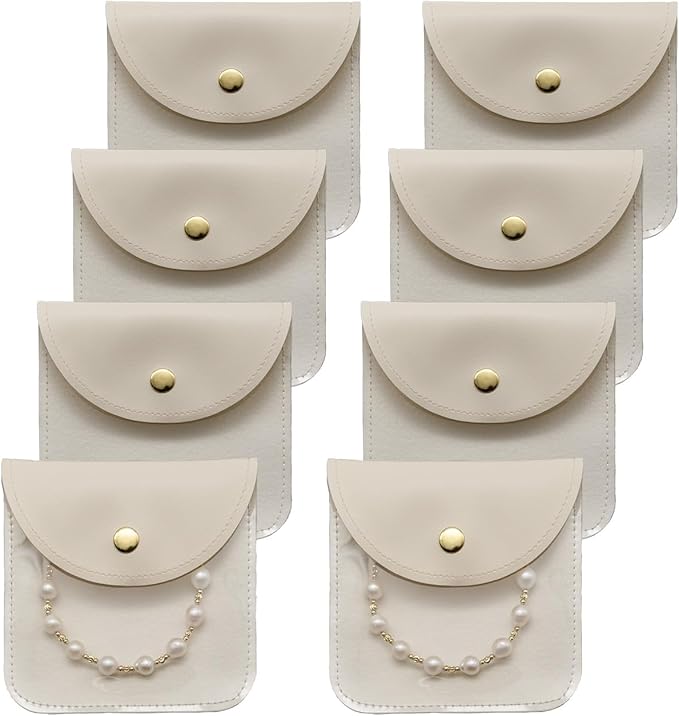 8 Pcs Mini Clear Travel Jewelry Pouches, 3.93"x3.93" Small Beige Reusable Transparent Jewelry Bags with Snap Button, Portable Anti-Tarnish Jewelry Organizer for Trip Storage, Display & Gift Packaging