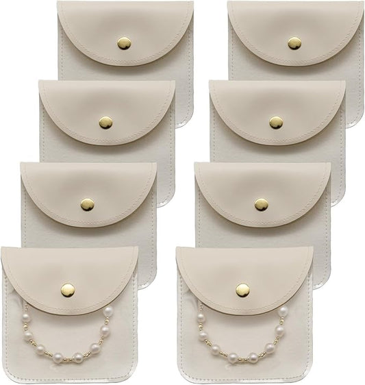 8 Pcs Mini Clear Travel Jewelry Pouches, 3.93"x3.93" Small Beige Reusable Transparent Jewelry Bags with Snap Button, Portable Anti-Tarnish Jewelry Organizer for Trip Storage, Display & Gift Packaging