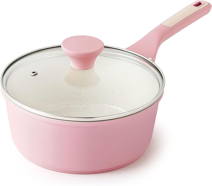 SENSARTE Ceramic Nonstick Saucepan with Lid 2.0 Quarts, Small Kitchen Cooking Pot with Stay Cool Handle, Induction Compatible, Ceramic Coating, Free of Intentionally Added PTFE/PFOA/PFAS, Sakura Pink