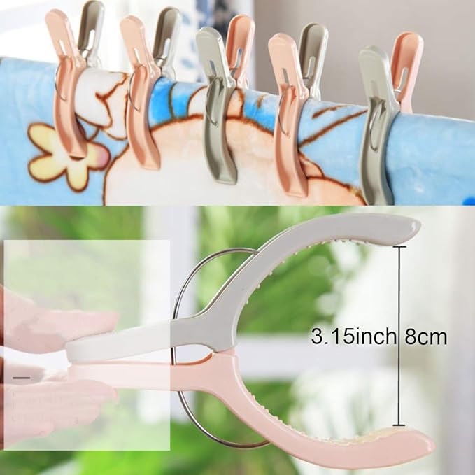 10 Pack Beach Towel Clips for Beach Chairs Jumbo Size Towel Clamps Lounge Pool Chairs on Cruise Chair Plastic Clothes Pegs Hanging Clip Clamps Large Items Cruise Vacation