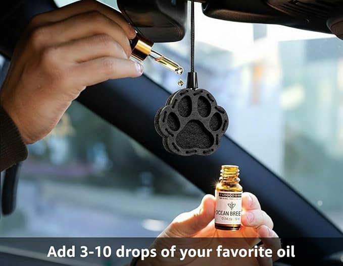 Wood Car Air Freshener — Paw Designed — Handmade Unscented DIY Essential Oil Hanging Diffuser with Felt Insert — Add Your Own Oils — Refillable — Car/Truck/SUV — Cardboard Box