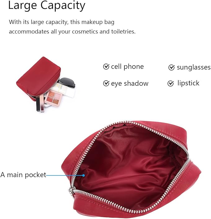 Waterproof Makeup Bag Large Capacity Women's Classic Black Wash Bag Adjustable Partition Wash Bag Brush and Cosmetic Carrying Bag… (Burgundy Red)