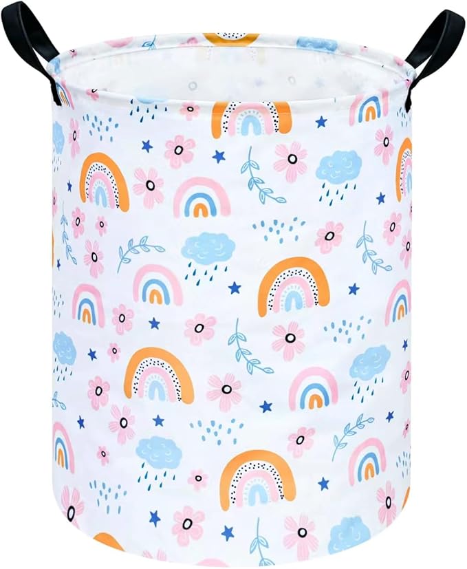 Rainbow Print Round Laundry Hamper Storage Basket Bins Clothes Nursery Hamper for Home, Gift Storage Bins with Handles